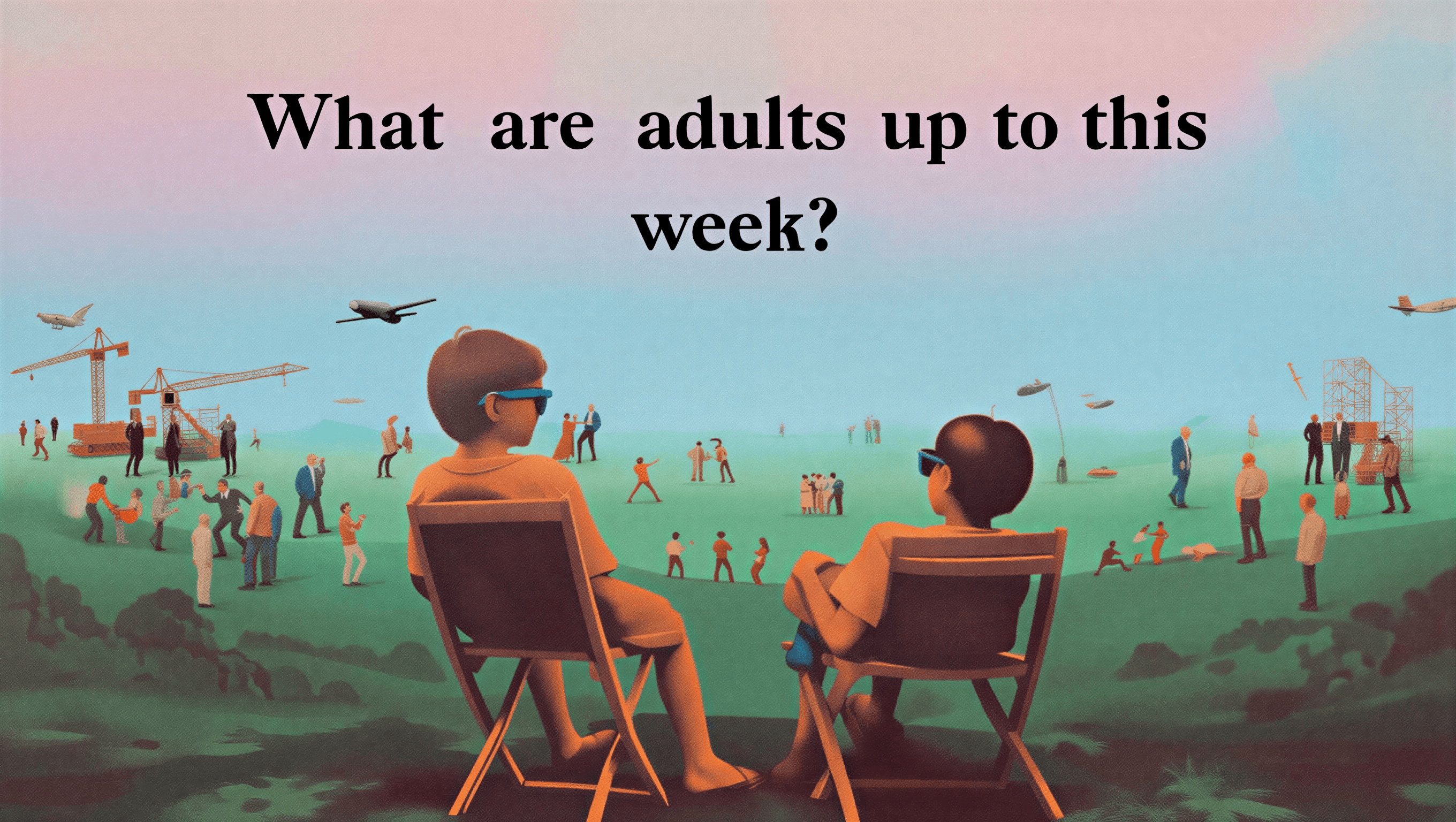 Two children sitting in chairs, observing what adults are up to this week